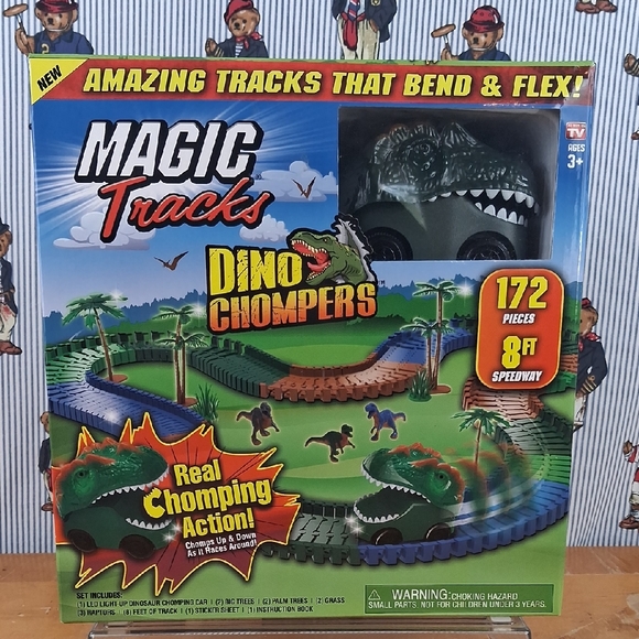 Magic Tracks Other - New Unopened Magic Tracks Dino Chompers 172 Pieces 8ft Speedway Kids Playset